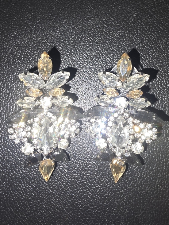 Express Jewelry - Express Crystal Floral Drop Earrings - Clear and Champagne